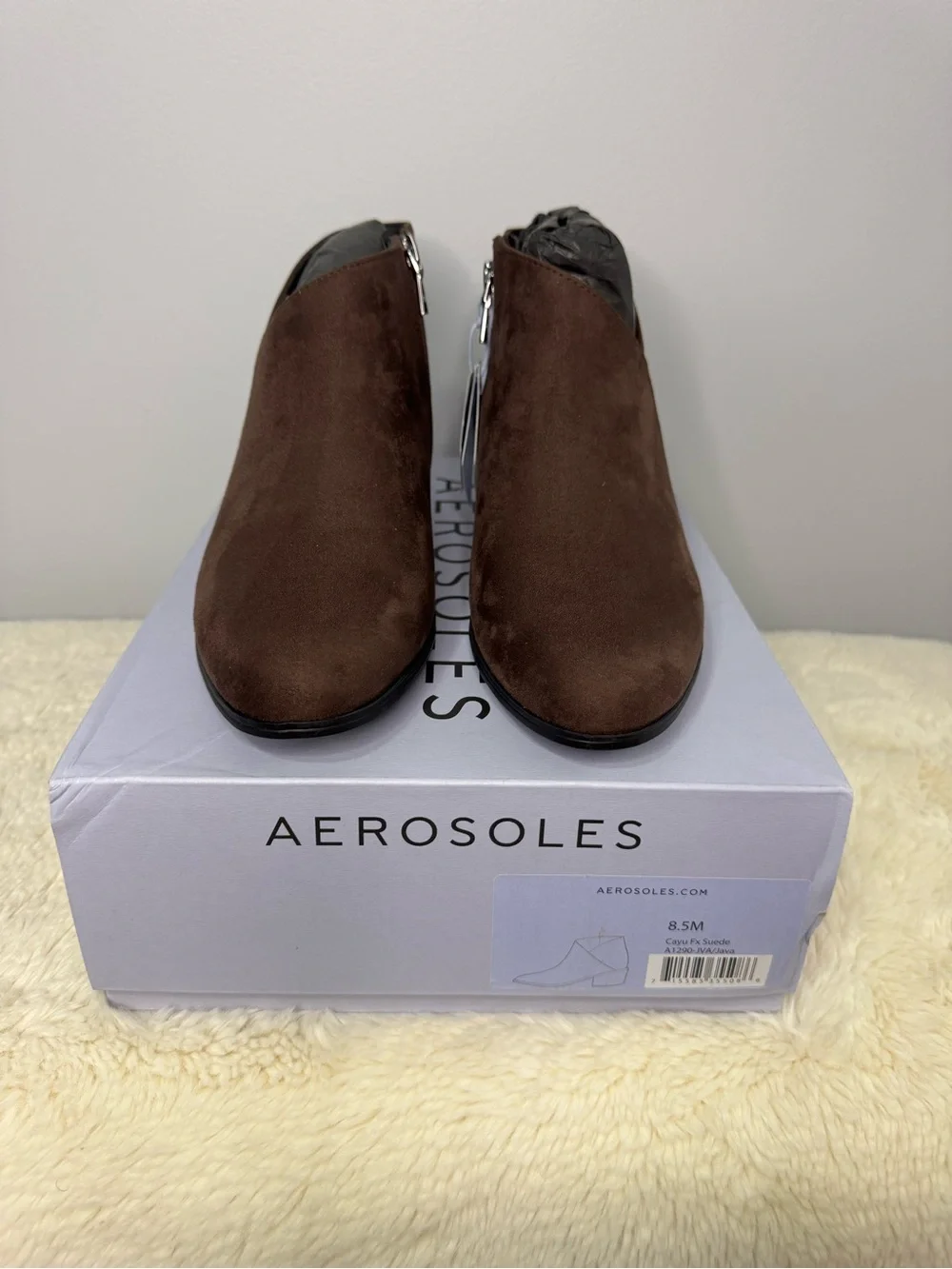 AEROSOLES Chocolate Suede Slip-On Ankle Booties